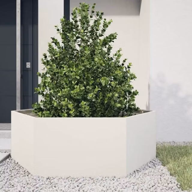 Berkfield Home White Hexagon Steel Garden Planter W: 138 cm, D: 120 cm, H: 45 cm – 1