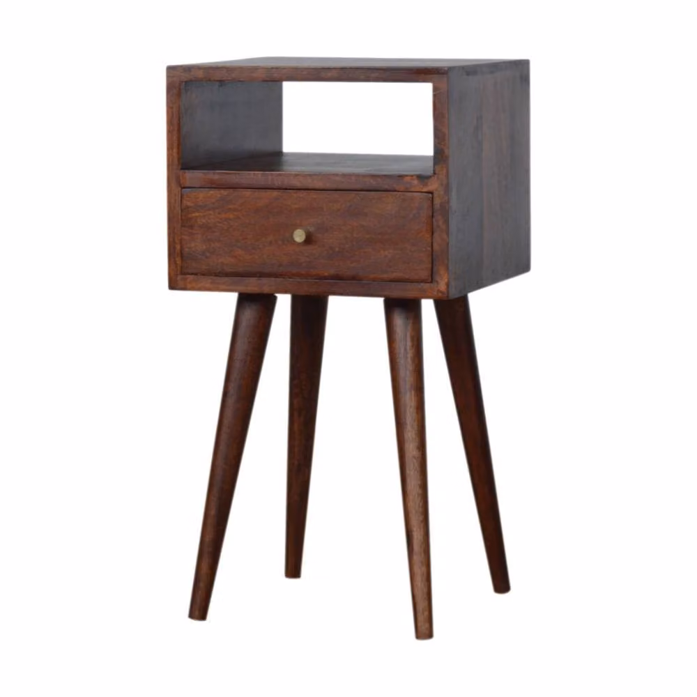 Direct Wicker Mini Cherry Solid Wood Bedside Table with 1 Drawer and Open Shelf in Dark Brown W/D/H: 30 x 30 x 57 cm – 2