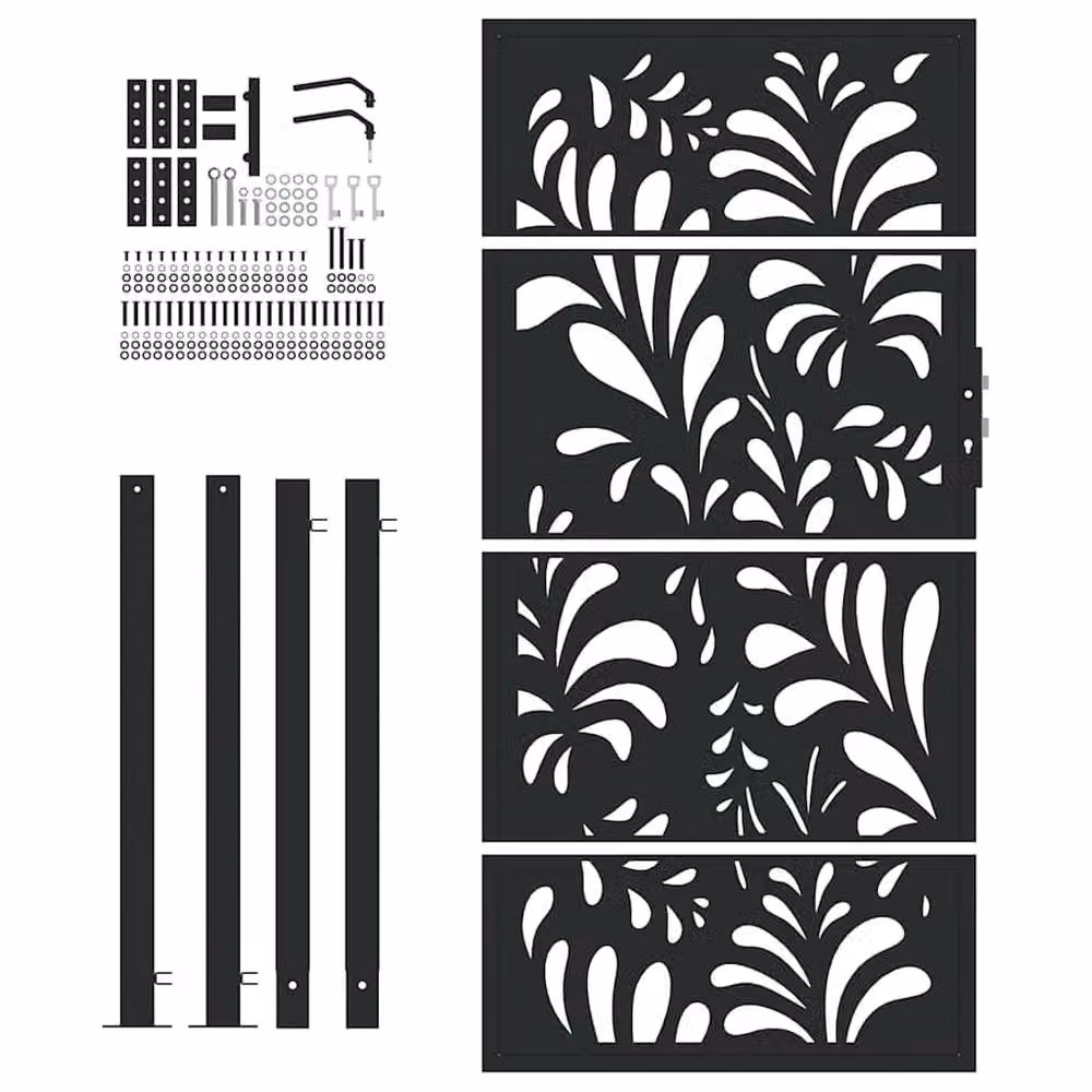 Berkfield Home Black Steel Wave Design Garden Gate W: 105 cm, H: 180 cm – 4