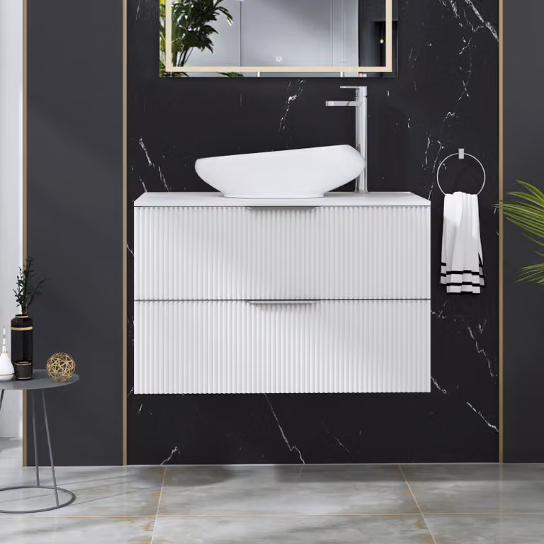 Royal Bathrooms Evora 800mm Matt White Fluted Wall Hung 2 Drawer Vanity Unit with Nova Basin