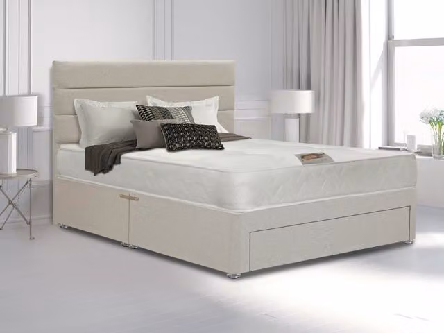 Deluxe Super Damask Orthopaedic Extra Long Divan Bed with Drawers, Beige, W/D/H: 180 x 200 cm