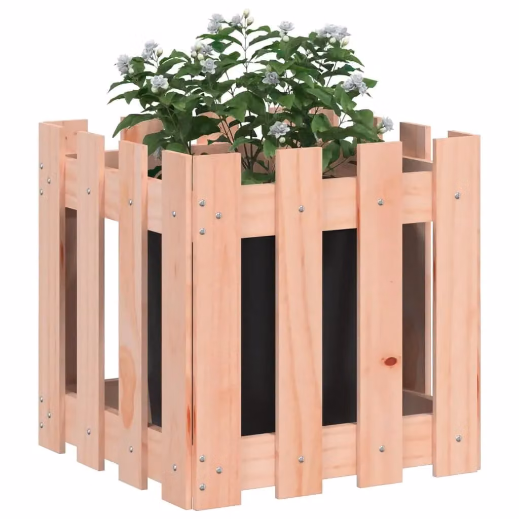 Berkfield Home Garden Planter with Fence Design in Brown, Solid Wood, W/D/H: 40 x 40 x 40 cm – 2