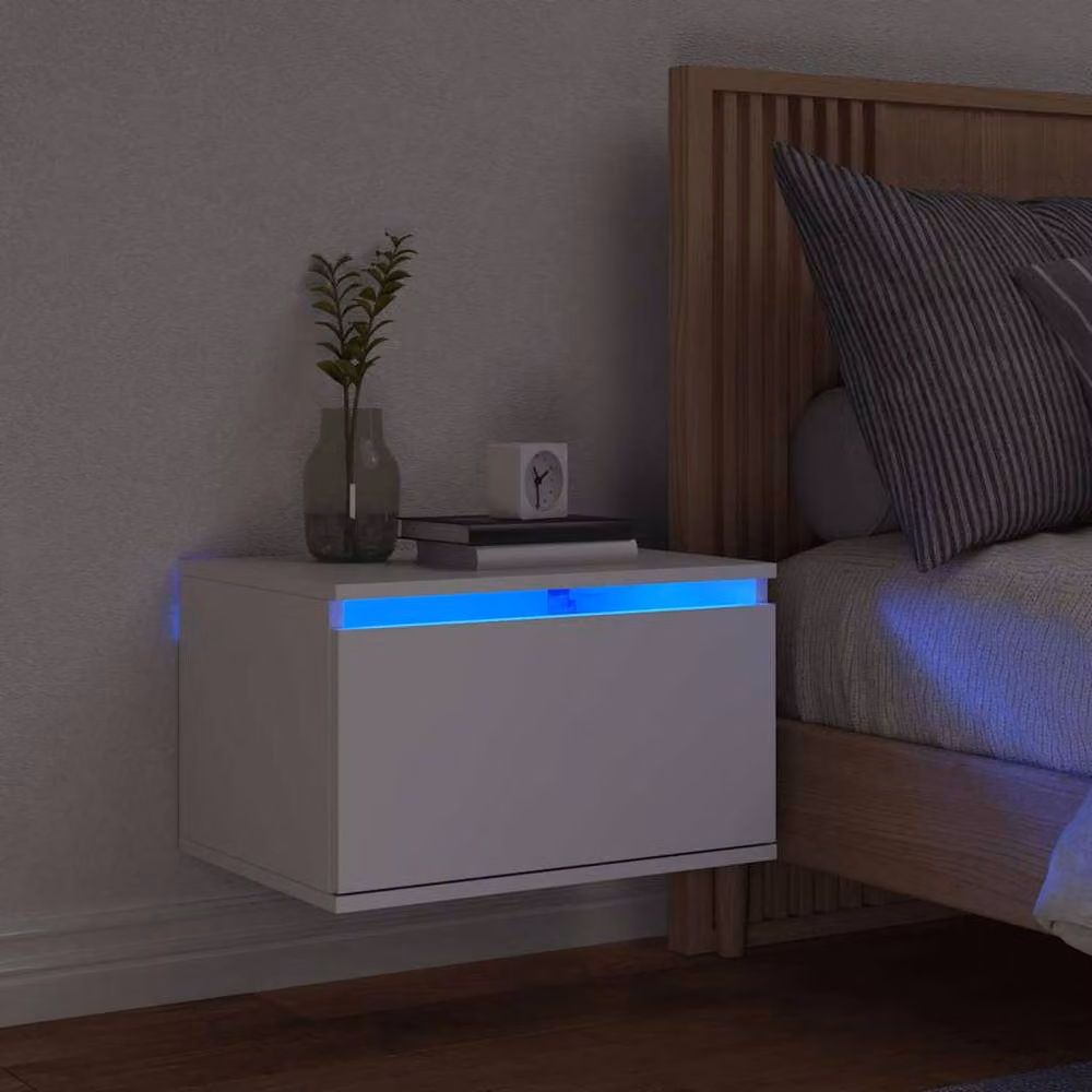 Berkfield Home Modern Wall-mounted Bedside Cabinet with Integrated LED Lights, White, W: 36 cm, D: 30 cm, H: 50 cm – 2