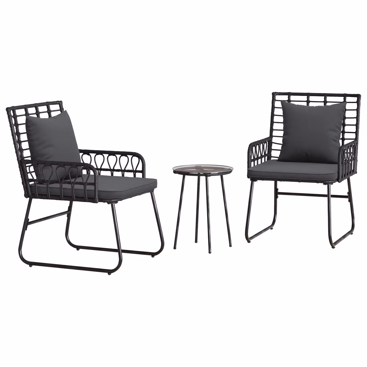 Berkfield Home 3-Piece Garden Dining Set in Black Poly Rattan and Steel, W/D/H: 35 x 35 x 45 cm – 2