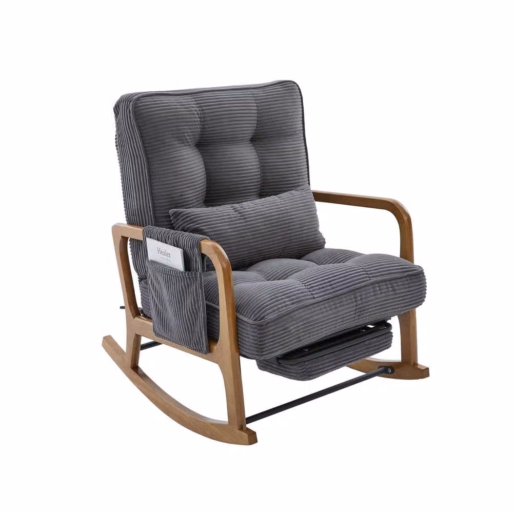 GOMYWAY Matteo Grey Corduroy Upholstered Rocking Recliner Chair with Armrests and Solid Wood Frame – 8