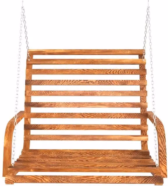 Berkfield Home Solid Bent Wood Swing Bench with Teak Finish in Brown W/D/H: 126 x 63 x 92 cm