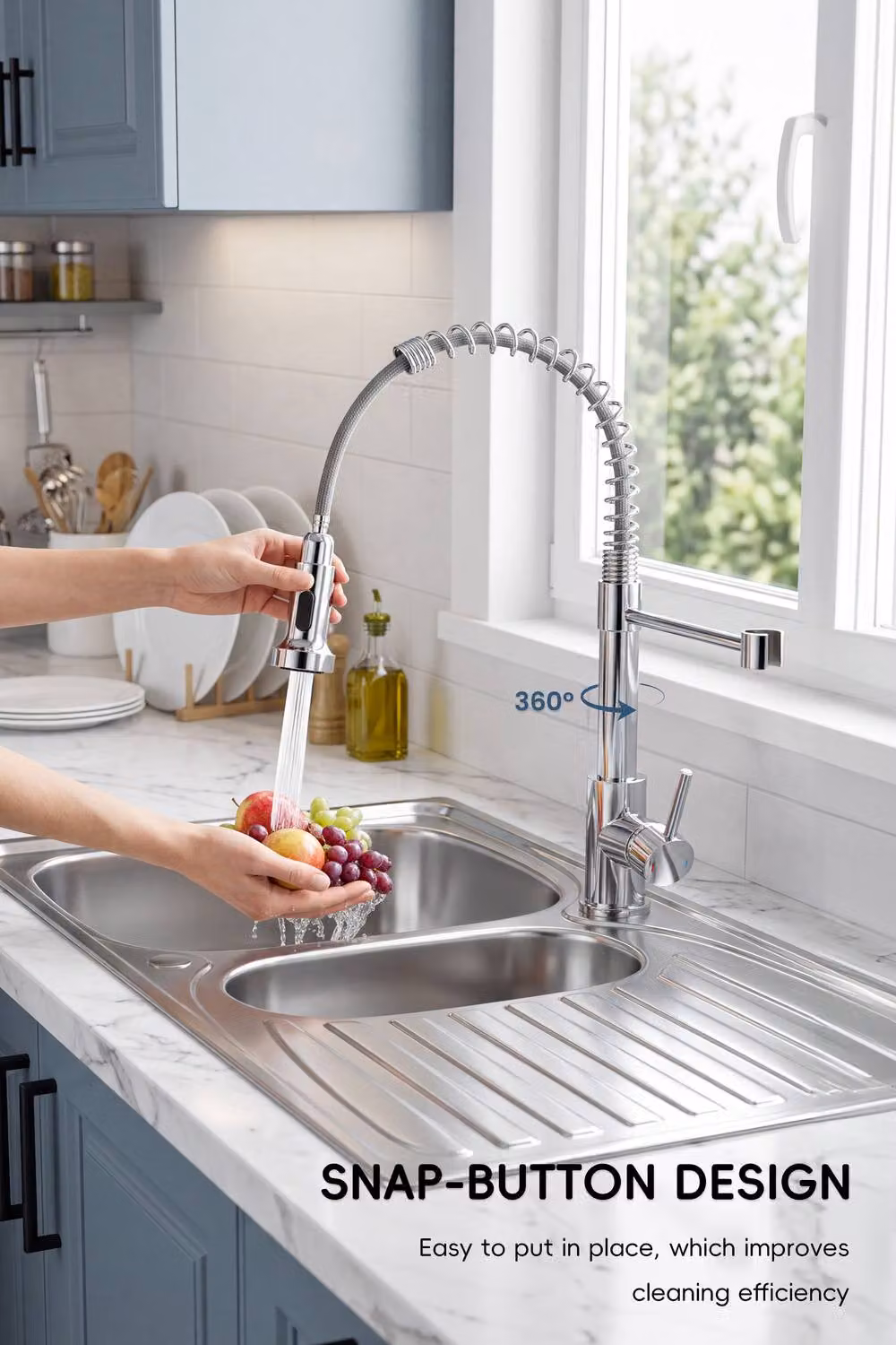JANLEMNY Chrome Pull-Down Sprayer Kitchen Mixer Tap with 360 Swivel and 2 Spray Modes in Silver – 4