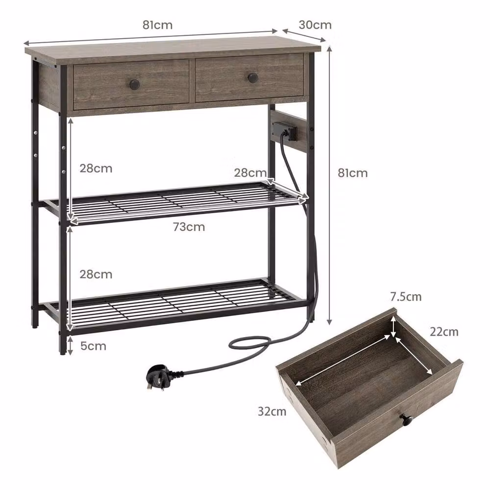 NESTLUNE Narrow Entryway Console Table with Built-in Charging Station, Grey, W/D/H: 100 x 100 x 100 cm – 2