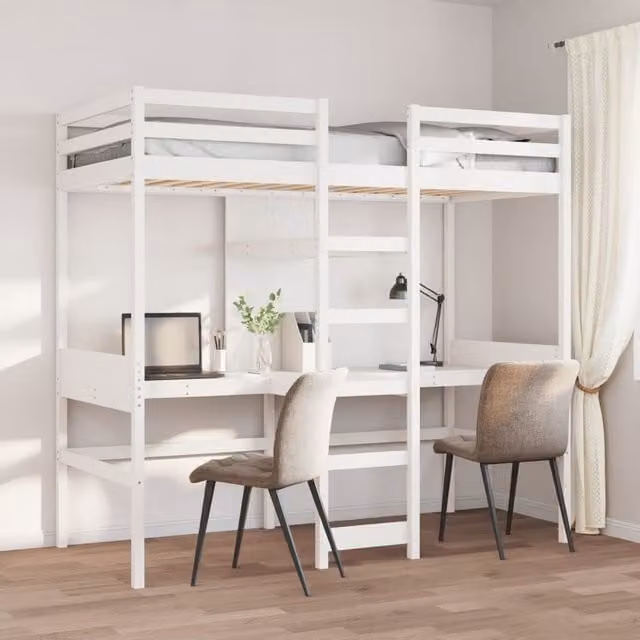 Berkfield Home Loft Bed Frame in White Solid Pine Wood, W/D/H: 80 x 200 cm – 1