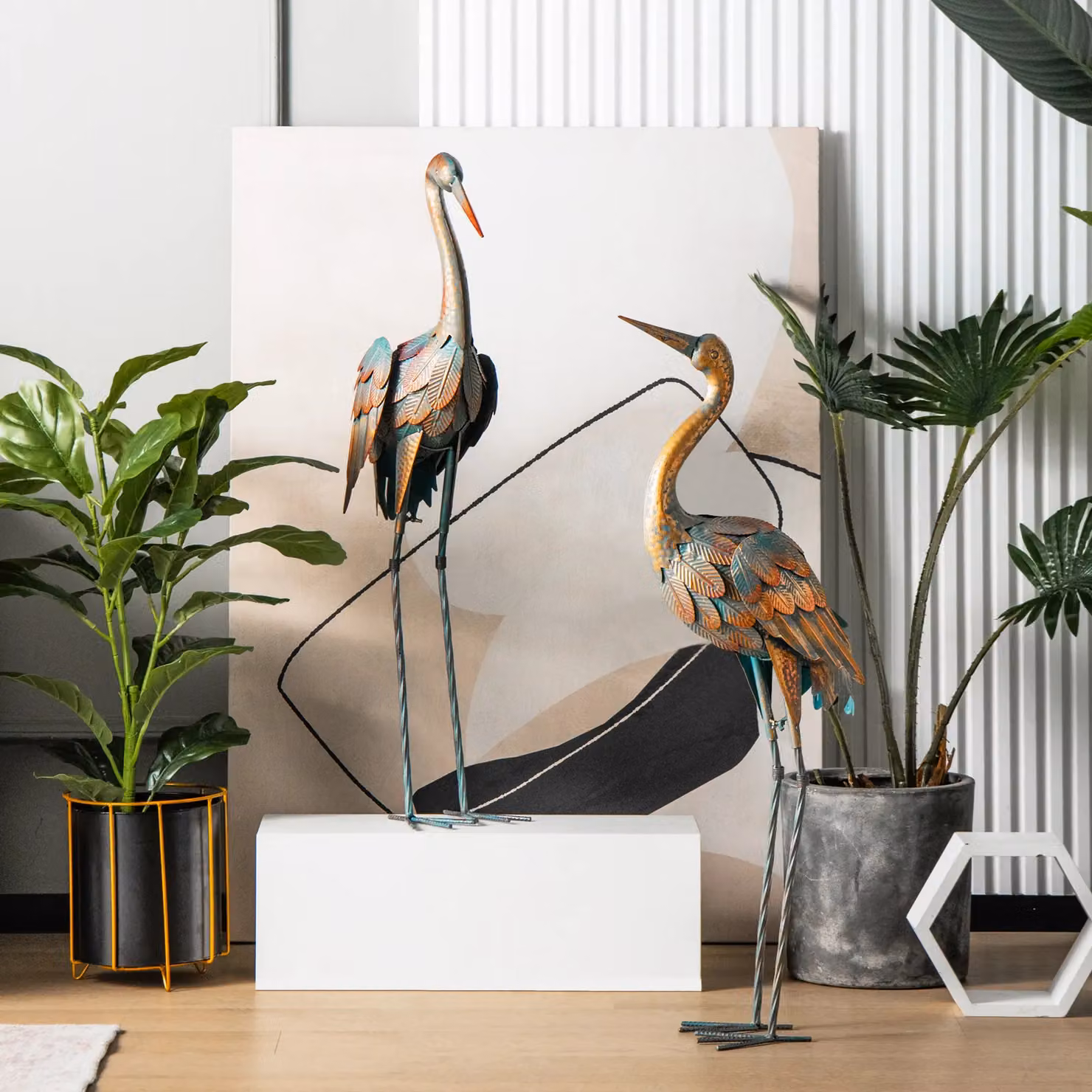 Costway 2-Piece Metal Crane Garden Statue Set in Bronze – 4