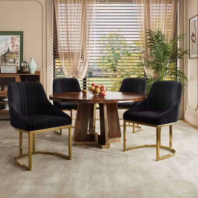 Livingandhome Set of 2 Modern Black Velvet Upholstered Dining Chairs with Metal Legs