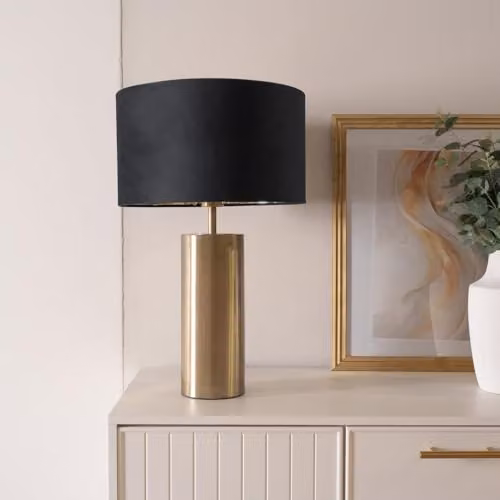 ValueLights Lexy Antique Brass Touch Table Lamp with Black Velvet and Gold Inner Shade – 2