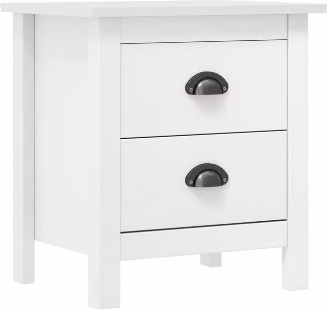 Berkfield Home Hill Bedside Cabinet Set of 2, White Solid Pine Wood, W: 46 cm, D: 35 cm, H: 49.5 cm
