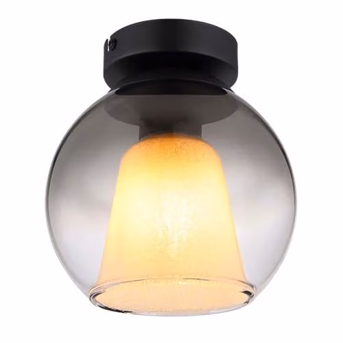 Netlighting Barry Globe Ceiling Light in Black with Transparent Grey Glass Sphere and Crystal Details, E27