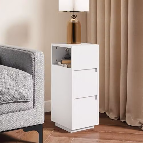 HOMCOM Slim White Modern Bedside Table, W: 30 cm, D: 25 cm, H: 65 cm – 3