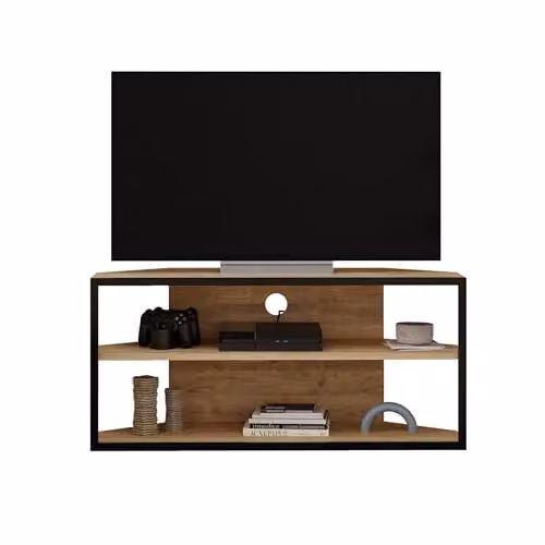 Decortie Echo Modern TV Unit in Oak with Metal Frame and Open Shelves, W/D/H: 98 x 37 x 45 cm – 2
