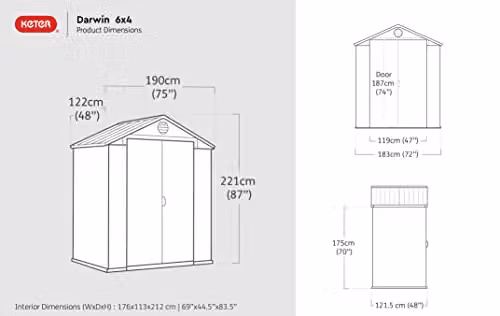 Keter Darwin Outdoor Apex Double Door Garden Storage Shed, Brown Wood Look, W/D/H: 183 x 122 x 221 cm – 4