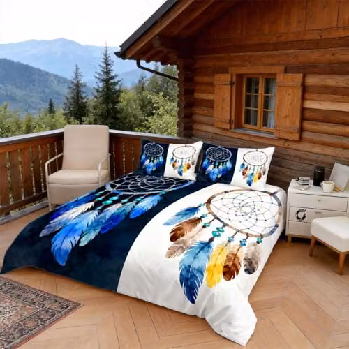 Duosm 3-Piece Single Duvet Cover and Pillowcase Set, 3D Printed Watercolor Dreamcatcher Bohemian Microfibre Bedding, White, W/D/H: 135 x 200 cm – 2
