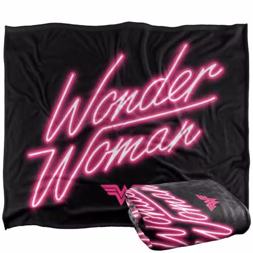 LOGOVISION Wonder Woman Neon Logo Super Soft Silky Touch Fleece Throw Blanket for Kids, Multicolour, W: 127.0 cm x D: 152.4 cm x H: 152.4 cm