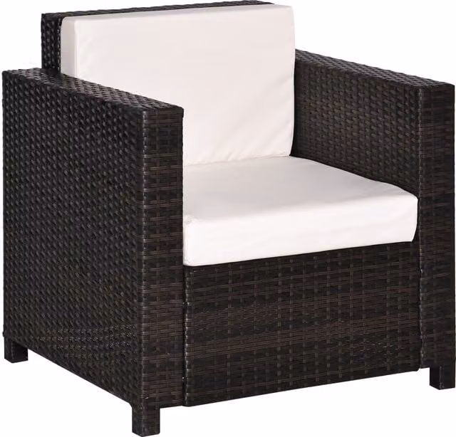 Outsunny Brown Rattan Single Sofa Armchair with Removable Weather Resistant Cushions and Metal Frame – 1