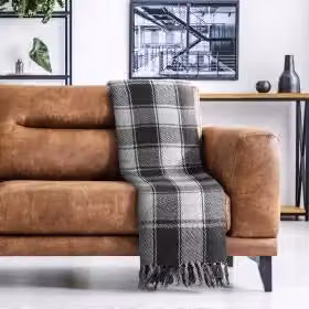 New Edge Blinds Comfy Check Collection Grey Woven Cotton Throw, W: 127 cm, D: 152 cm – 4