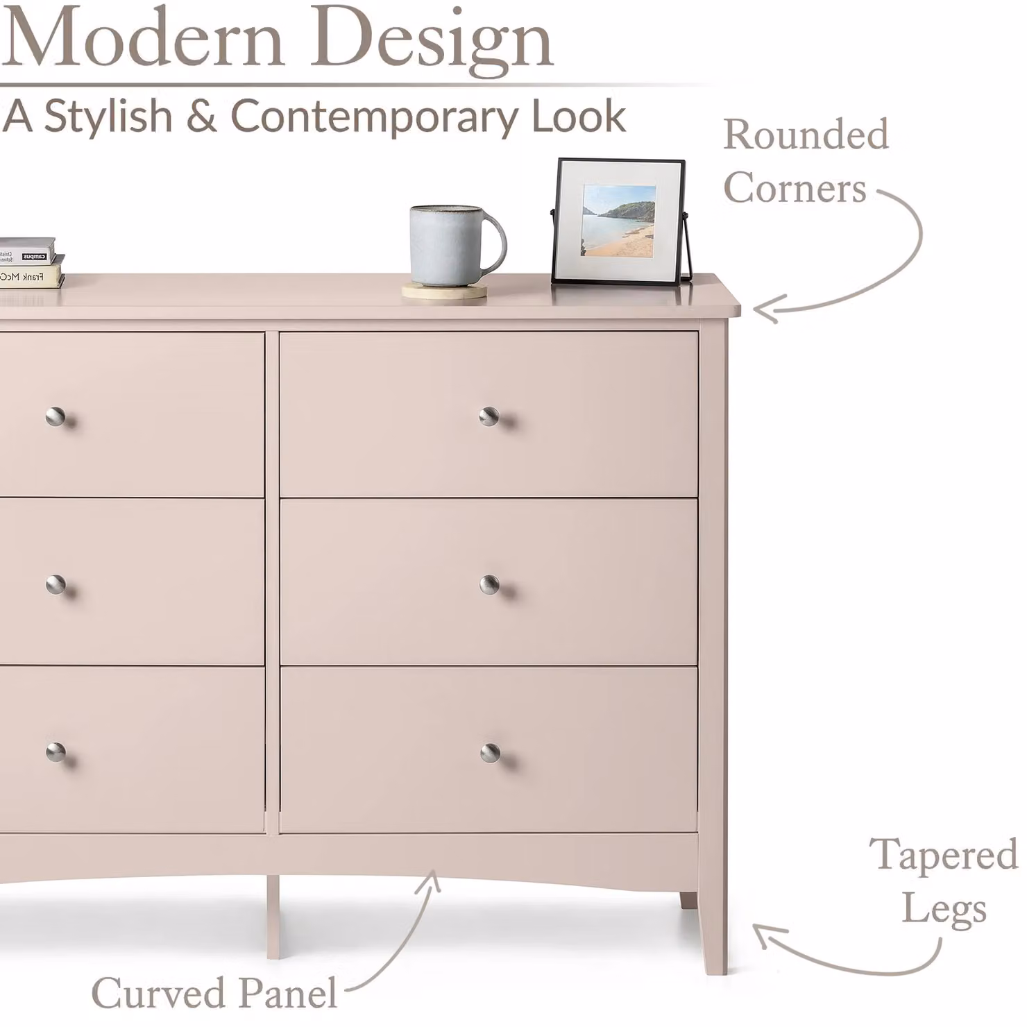 Christow Modern 6 Drawer Chest of Drawers in Pink – 2