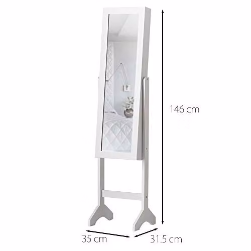 CARME HOME Caitlyn Freestanding Full Length Jewellery Mirror Cabinet in White, W/D/H: 31.5 x 35.0 x 146.0 cm – 5