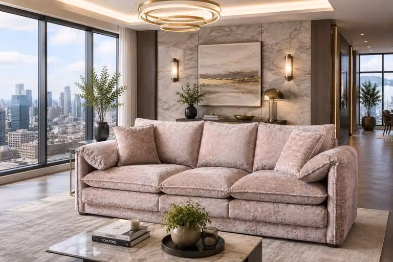 Stratus Interiors Solaya 3 Seater Modern Fabric Sofa in Beige