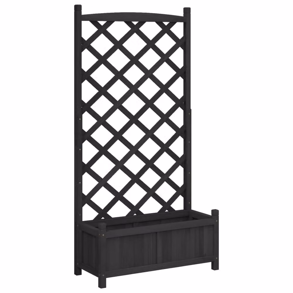 Berkfield Home Black Solid Wood Fir Planter with Trellis, W: 75 cm, D: 35 cm, H: 150 cm – 2