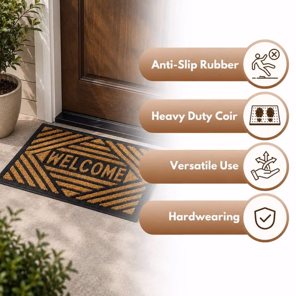 Marco Paul Non-Slip Coir Welcome Door Mat in Black and Brown, W: 40 cm, D: 60 cm – 3
