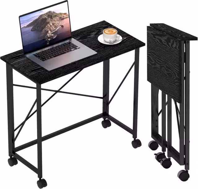 Rolipo Black Folding Computer Desk with Castors, 80 cm – 1