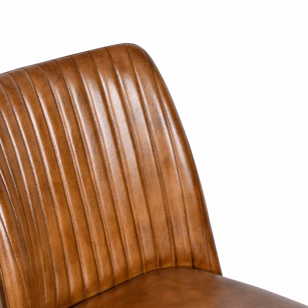Elm Home And Garden Mid Century Real Leather Kitchen Dining Chair, Brown, H 93 cm x W 50 cm x D 61 cm – 3