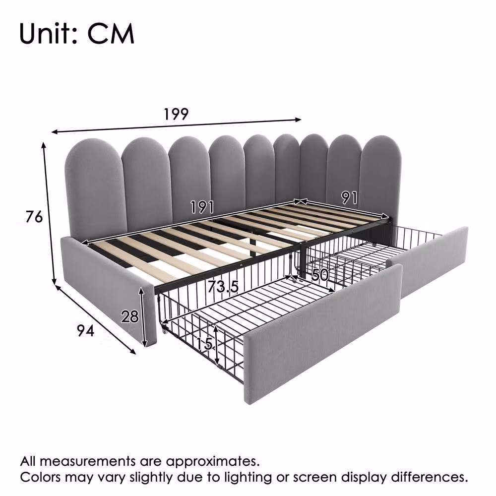 BTM Grey Velvet Daybed with Storage Drawer, W/D/H: 190 x 90 x 76 cm – 2