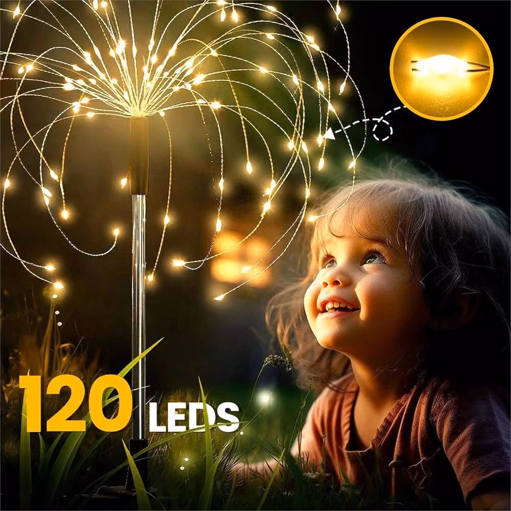 SPETLEK 4-Piece Solar Starburst Firework Fairy Lights with Stakes in Yellow and Warm White LED – 2