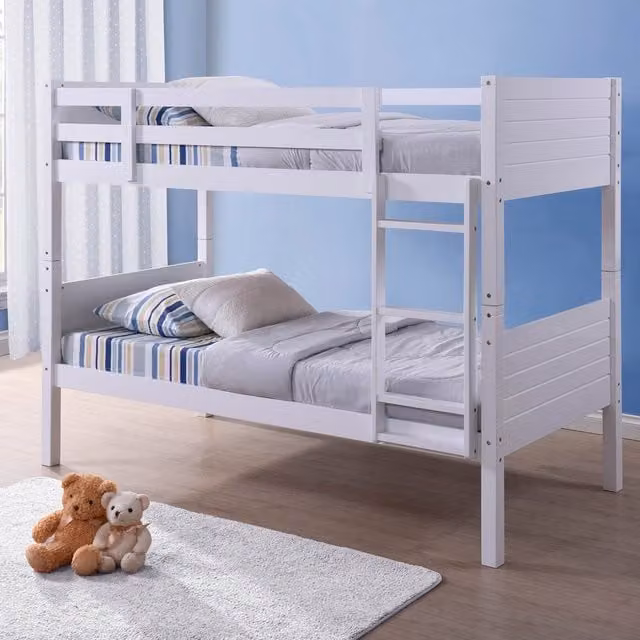 Bedford White Solid Wood Two-Level Childrens Storage Bunk Bed