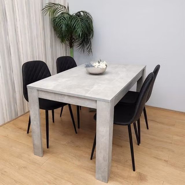 KOSY KOALA Modern Rectangular Dining Table Set with 4 Black Faux Leather Chairs in Brown