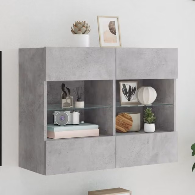 Berkfield Home Modern Wall Mounted TV Cabinet with LED Lighting, Grey, W: 78.5 cm, D: 30 cm, H: 60.5 cm – 1