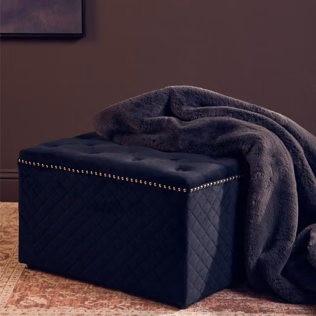 Orsina Black Velvet Rectangular Ottoman Footstool W/D/H: 69 x 42 x 42 cm – 1