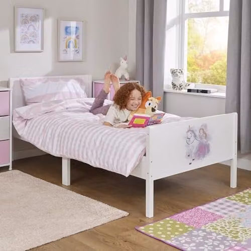 Liberty House Toys Kids Single White Bed, Princess and Unicorn, W/D/H: 90 x 190 x 80 cm