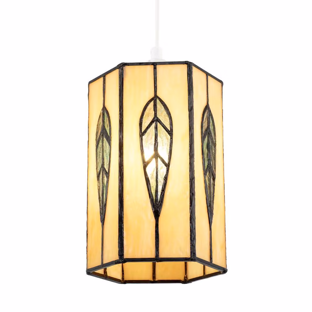 Happy Homewares Art Nouveau Hexagonal Glass Pendant Light Shade in Green and Multicolour – 2