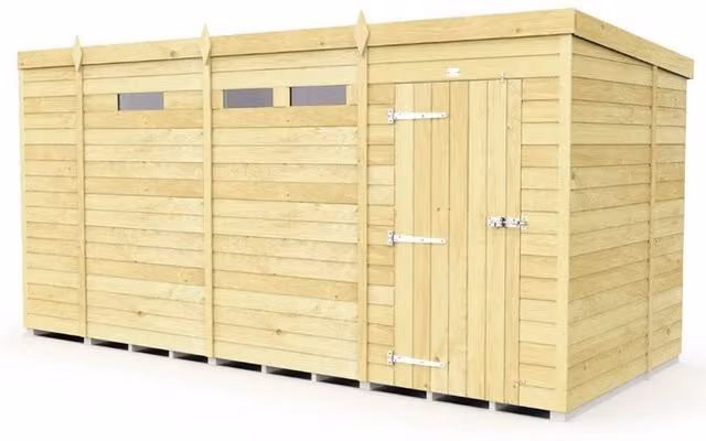 Buttercup Farm Brown Pent Security Wood Shed with Single Door, L178 x W387 x H201 cm – 1