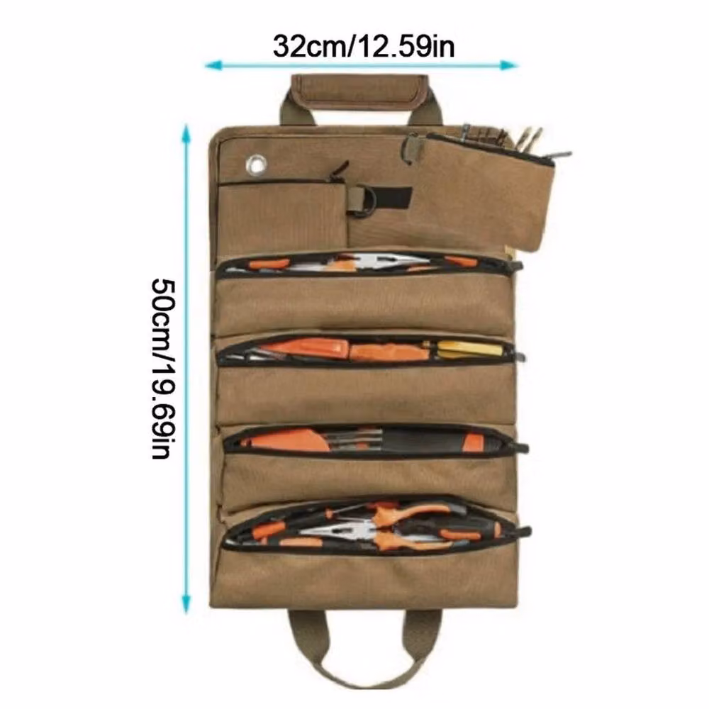FLAVORA Brown Oxford Cloth Roll Up Wrench Tool Storage Pouch, W: 52 cm, H: 52 cm – 2