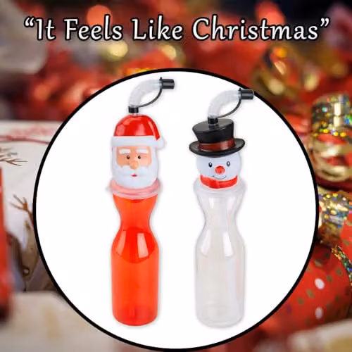 VFM e-Store Christmas Bottle Santa and Snowman Character Tabletop Ornament, Multicolour, H 25 cm x W 6.5 cm – 6
