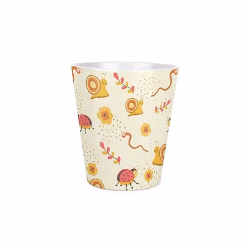 Purely Home Small Ceramic Childrens Plant Pot with Cartoon Ladybirds and Snails in Green and Multicolour