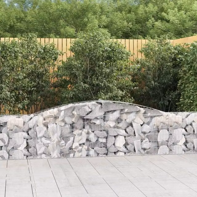 Berkfield Home Arched Gabion Baskets, 6 Piece Set, Silver Galvanised Steel, W: 400 cm, D: 30 cm, H: 60-80 cm – 1