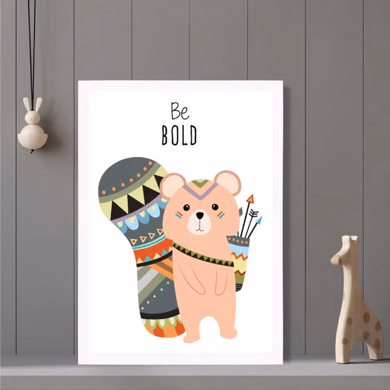 ARTZE Be Bold Squirrel Tribal Animal Quote Framed Print in Peach and White