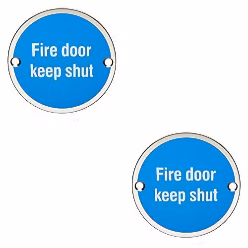 Loops 2 Pack Fire Door Keep Shut Signs in Polished Stainless Steel, 76mm Diameter
