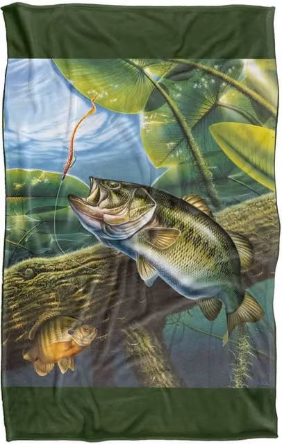 JQ Licensing Fooled Bass Fishing Super Soft Fluffy Polyester Throw Blanket, Green Multicolour, Large