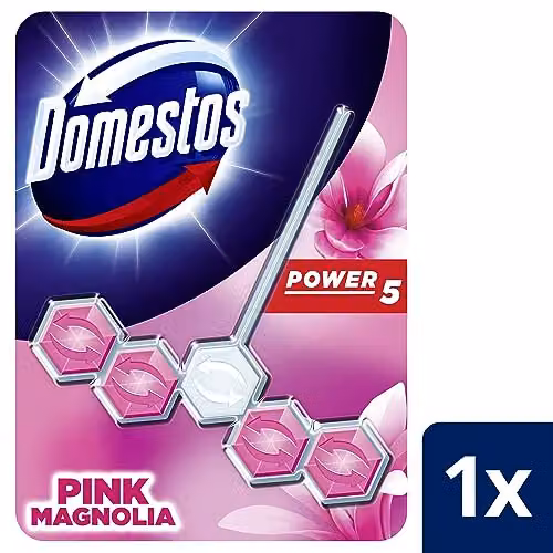 Domestos Power 5 Pink Magnolia Toilet Rim Block, 55 g – 2