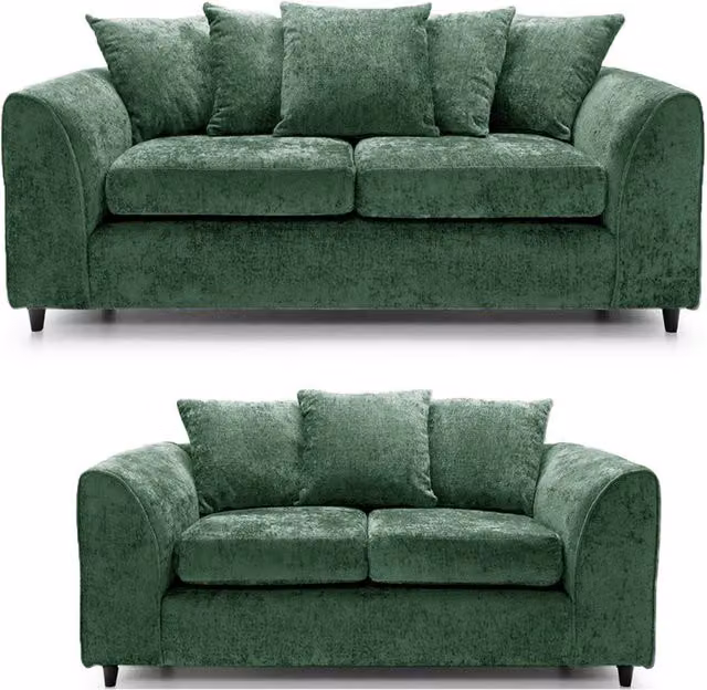 Furnishings For Less UK Monaco Chenille Fabric 3 and 2 Seater Sofa Set in Green – 1